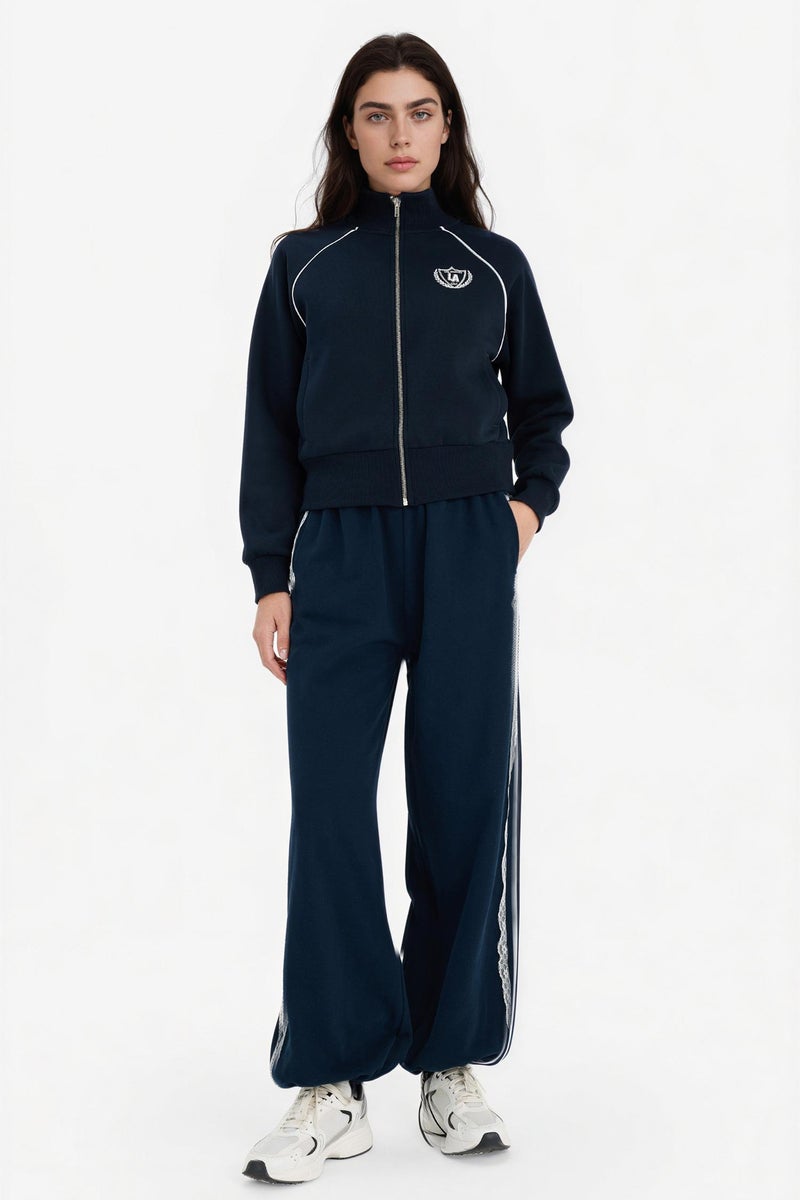 DeFacto Blue Woman Loose Fit Half Turtleneck Thick Fabric Zip-Up Sweatshirt Casual - Image 4